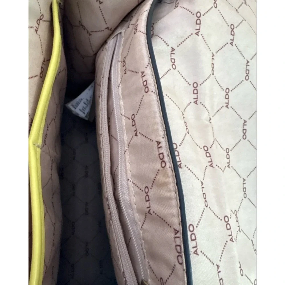 Aldo Snakeskin Print Satchel Neon Yellow Grey White Crossbody Handbag